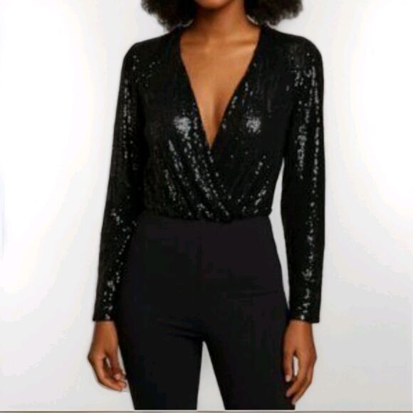 H&M Black Bodysuit with Sequins XS NWT Holiday New Years Cocktail Glam Sparkle - Picture 1 of 10